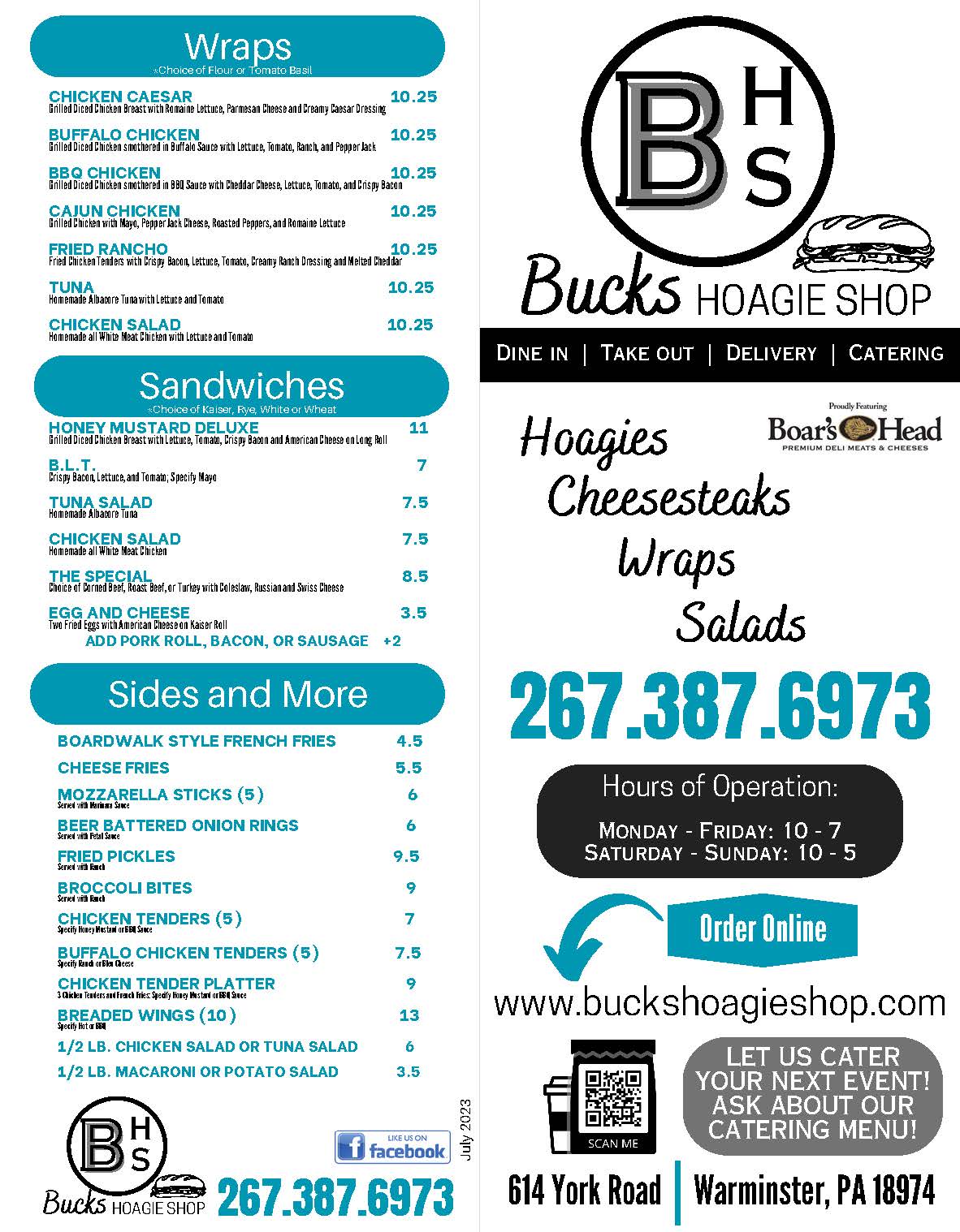 Buck's cheese shop menu.