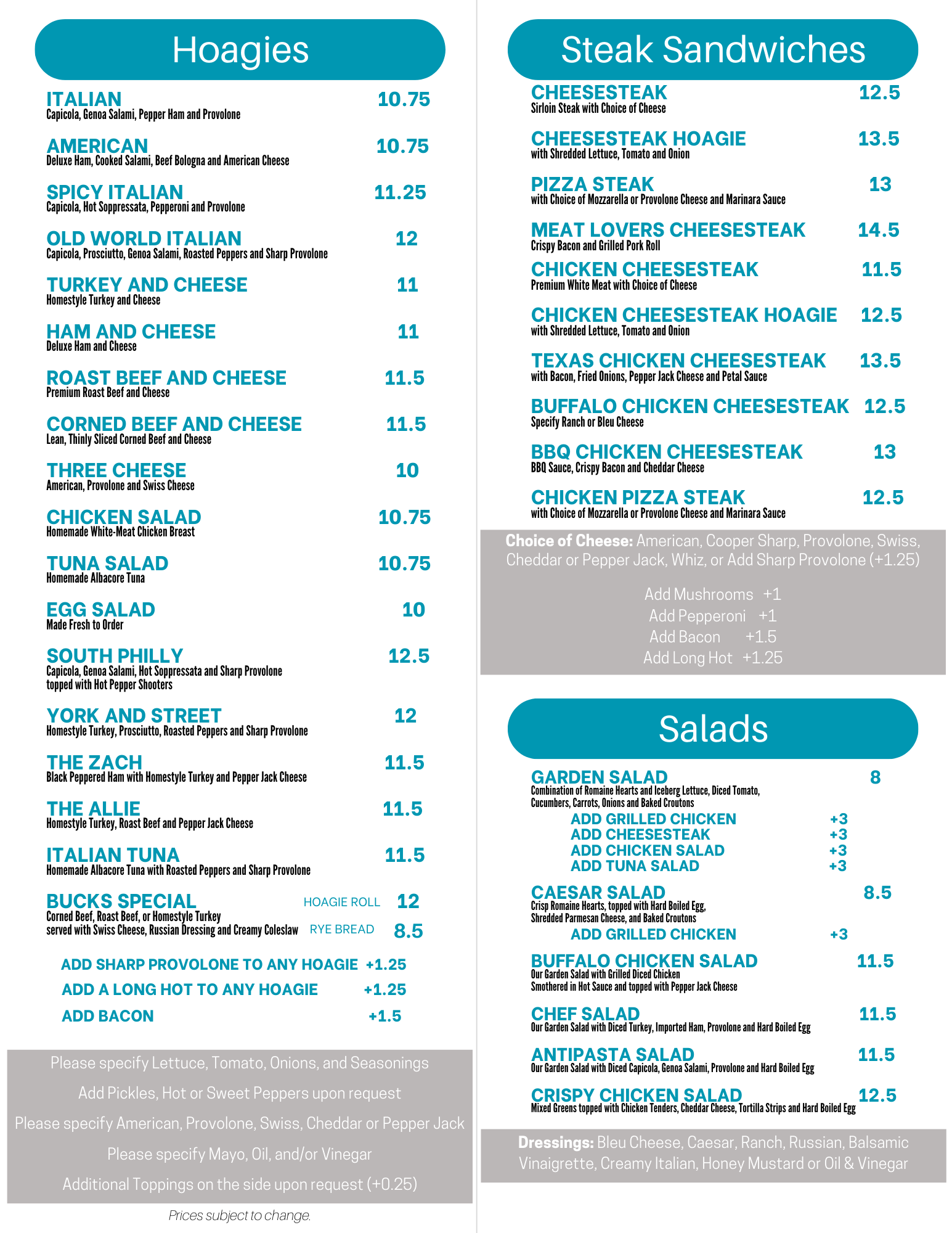 Bucks Hoagie Shop 2026 menu pg2